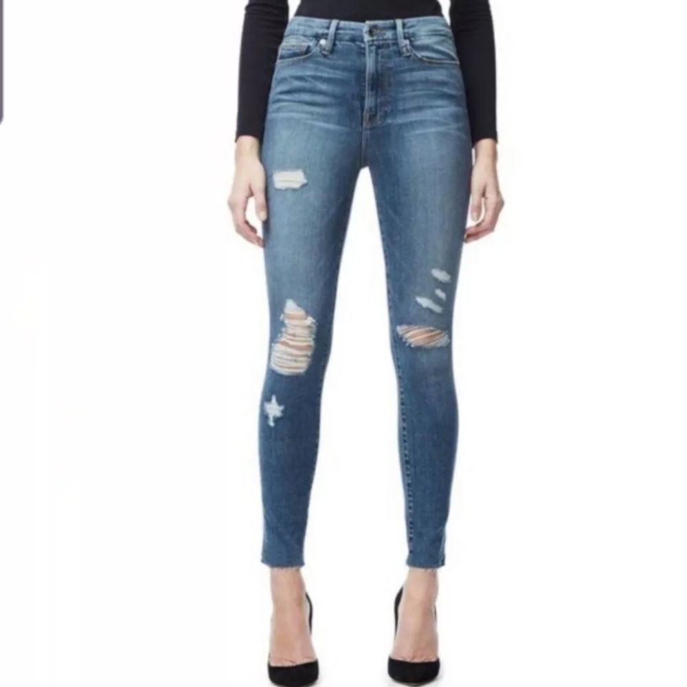 Good American Distressed Good Waist Crop Raw Edge High Rise Jeans Size 6/28